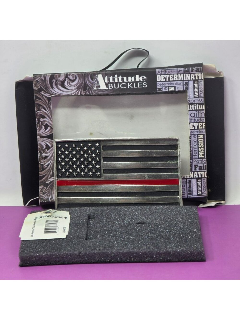 Attitude Buckles Thin Red Line American Flag Belt Buckle By Montana Silversmiths